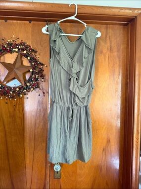 Sleeveless Ruffle Front Olive Green romper